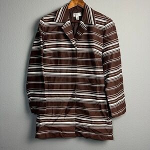 Vtg Talbots Collection Brown Striped Cotton‎ Silk Blend Blazer Jacket Size 14